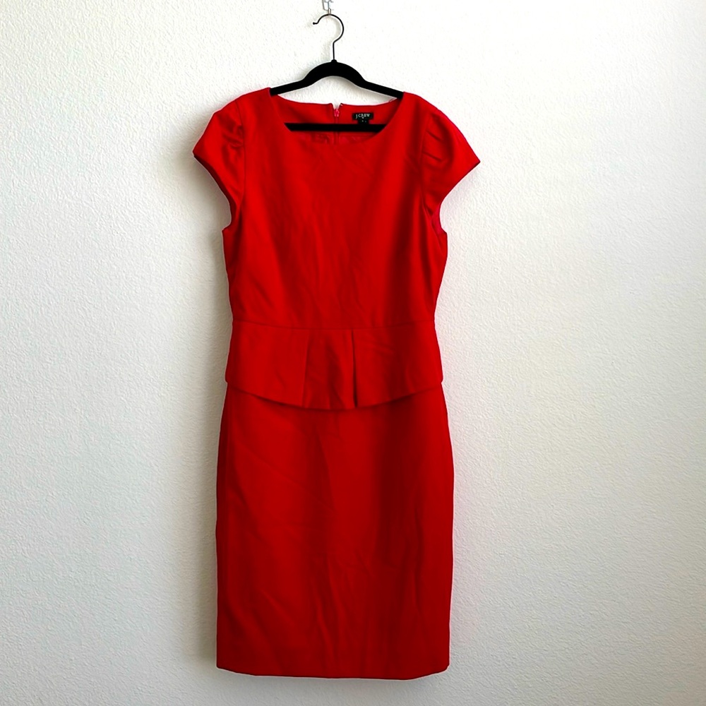 J. Crew Bright Red Peplum Midi Dress